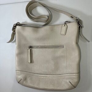 Vtg Coach Crossbody Bag Women Shoulder Beige Pebbled Leather Legacy Boho Y2K